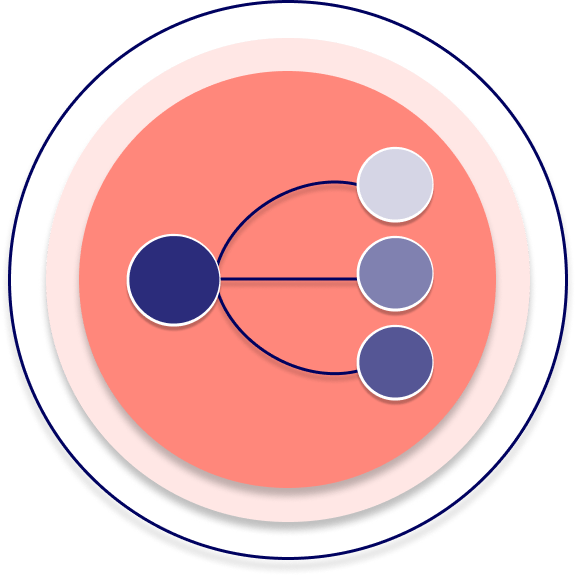 Round icon with a network representation in the center