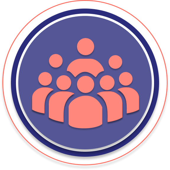 Round icon with shapes of people in the center